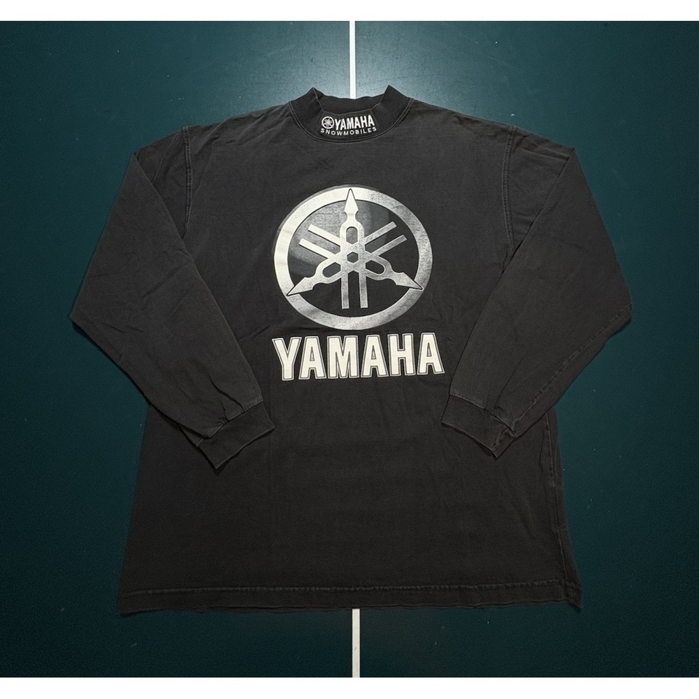 Vintage 90s‎ Yamaha Snowmobiles Long Sleeve Mock Shirt Men's XL Black Racing USA